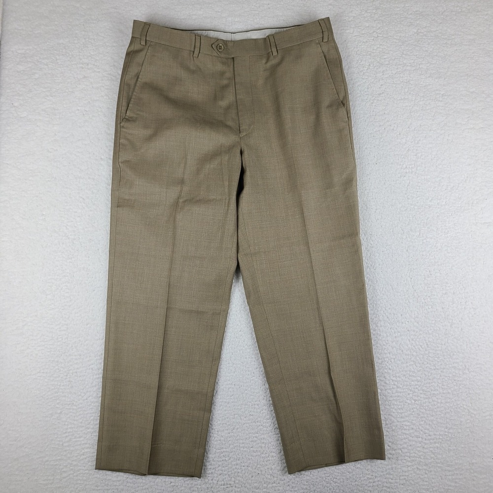 Santorelli Pants Mens 36x26 Tan Brown Luxury Serge Wool Trousers Dress‎ Slacks